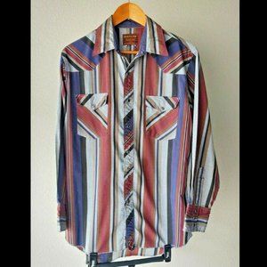 Rustler Vtg Striped Western Pearl Snap 16 32/33